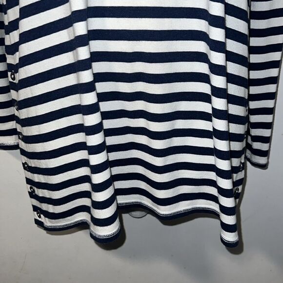 SOFT SURROUNDING Navy Blue Striped Tunic Top With Side Buttons-S - Picture 3 of 9